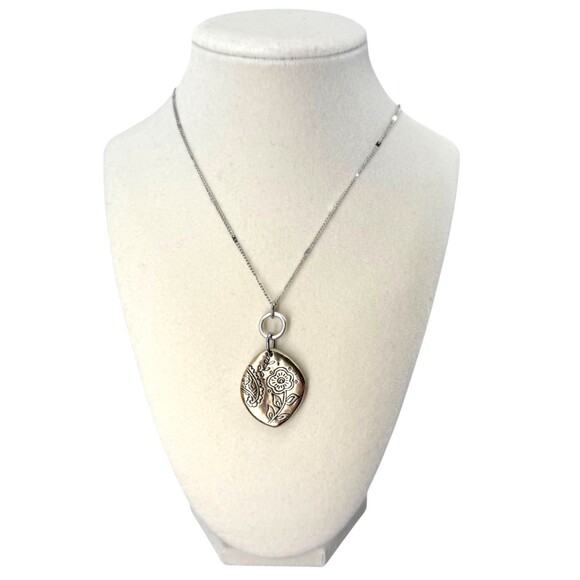 J. Jill Floral Locket Necklace 2-in-1 Convertible Silver Gold Tone Compassion NT - Picture 8 of 10
